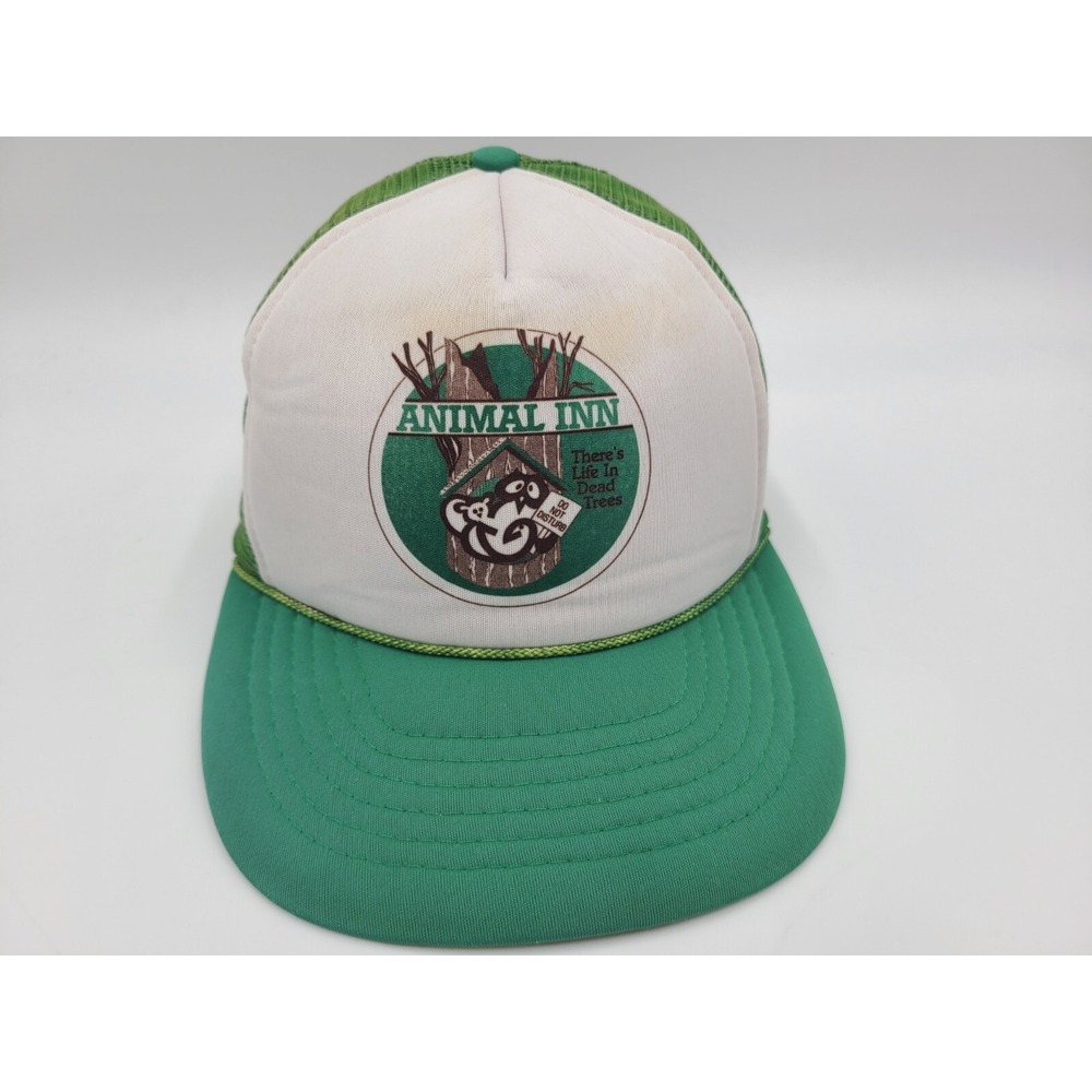 Vintage Animal Inn Theres Life in Dead Trees Mesh Trucker Snapback Hat Cap Green